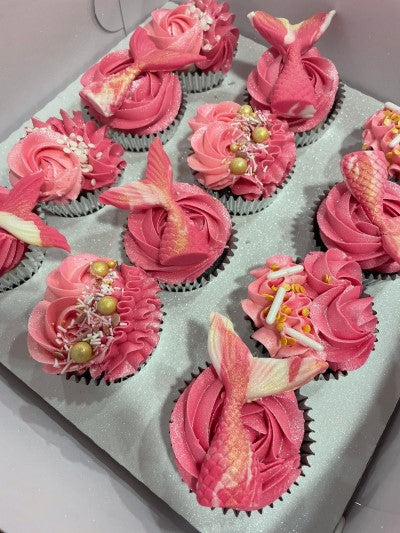 12 mermaid themed cupcakes