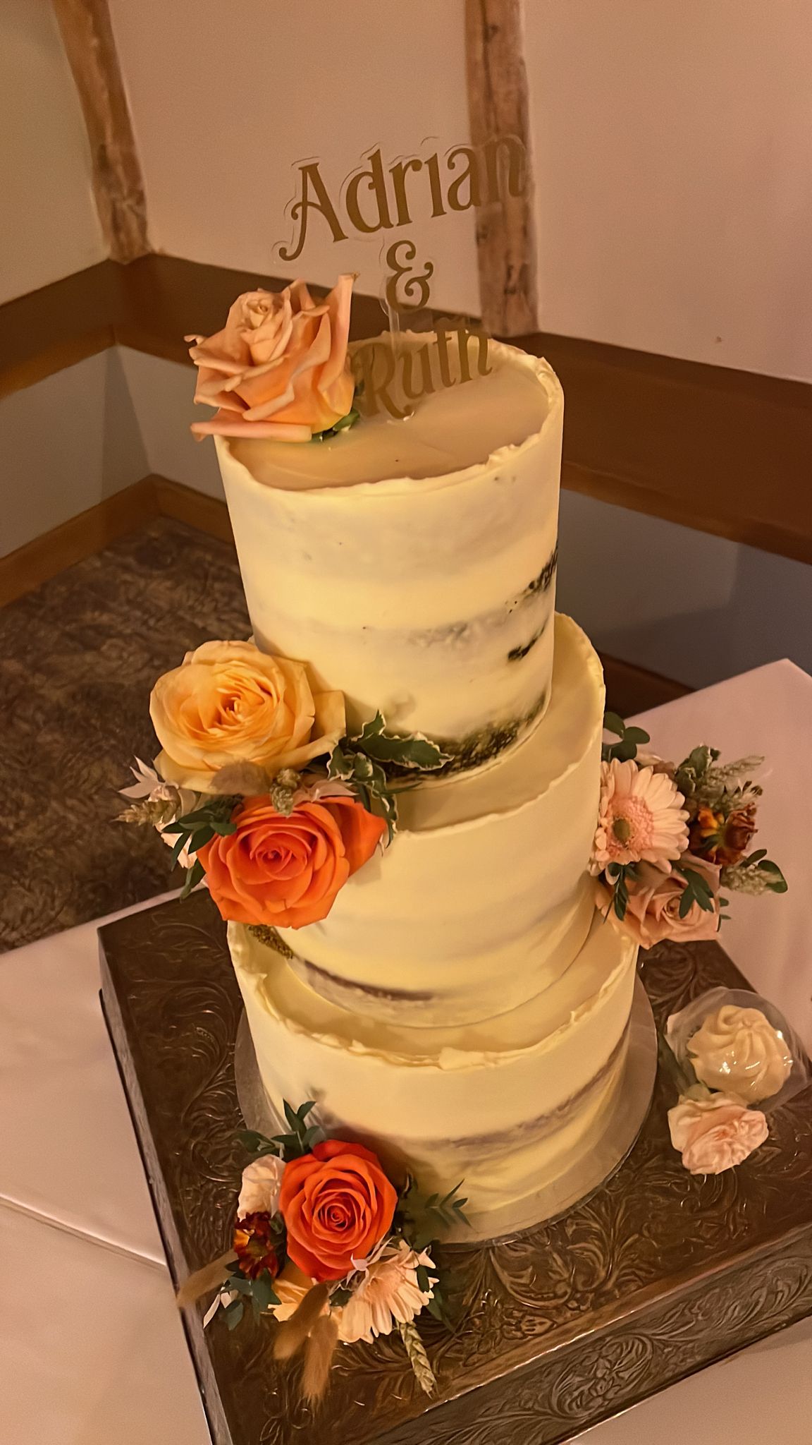 3 Tier Naked Scraped Wedding Cake